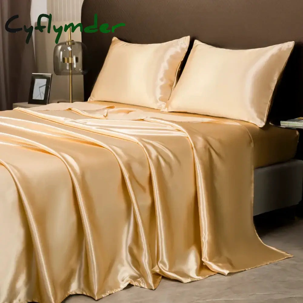 Cyflymder Washable Ice Silk Mattress Protector Dustproof Sheet Bedding Bed Linen Luxury Silky Champagne Flat Sheet