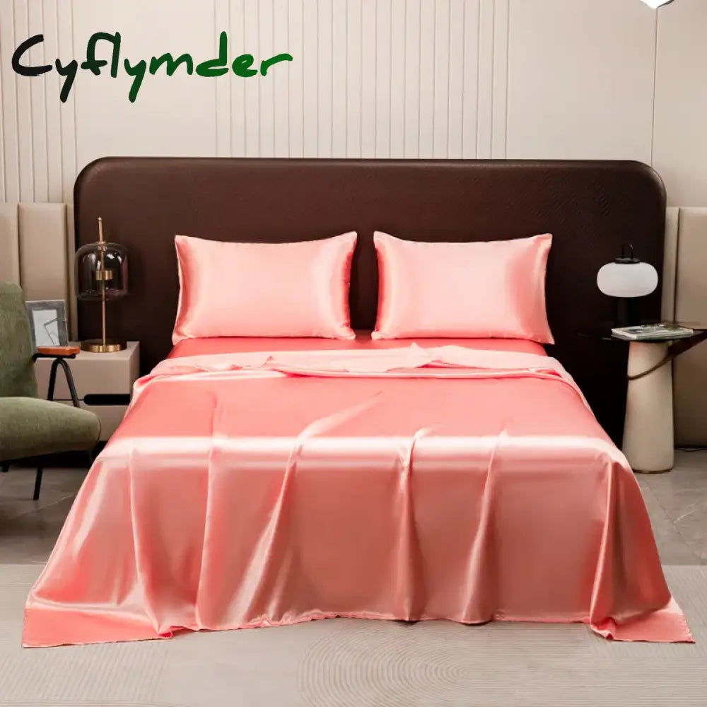 Cyflymder Washable Ice Silk Mattress Protector Dustproof Sheet Bedding Bed Linen Luxury Silky Champagne Flat Sheet