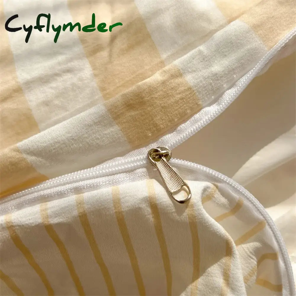 Cyflymder Washed Cotton Double Yarn Crepe Striped Quilt Set 3-4 Pillowcase with Sheet Bedding Cover Supplies 200x230