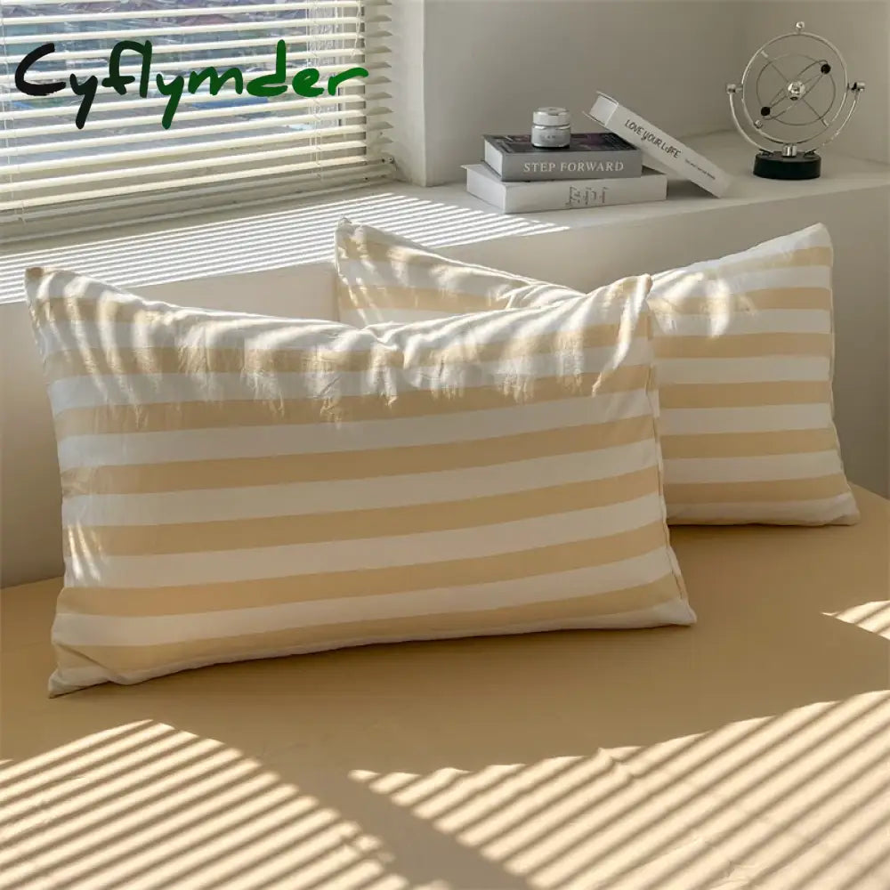 Cyflymder Washed Cotton Double Yarn Crepe Striped Quilt Set 3-4 Pillowcase with Sheet Bedding Cover Supplies 200x230