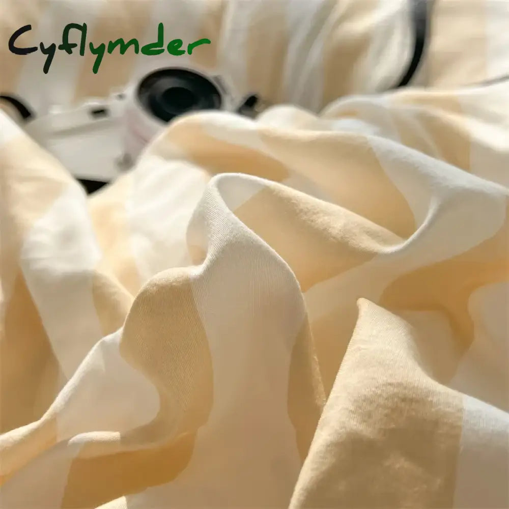 Cyflymder Washed Cotton Double Yarn Crepe Striped Quilt Set 3-4 Pillowcase with Sheet Bedding Cover Supplies 200x230