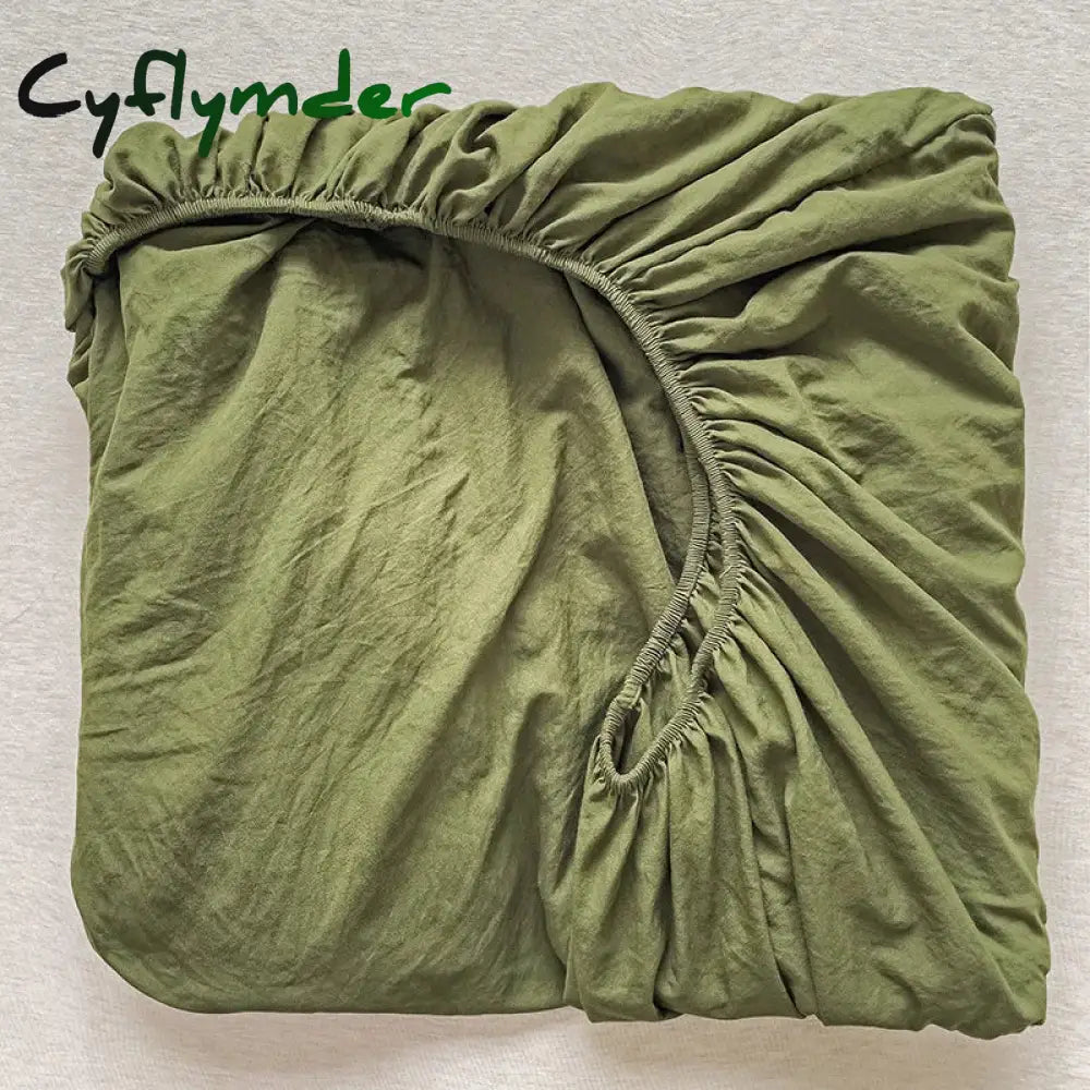 Cyflymder Washed Cotton Fitted Sheet with Elastic Bands Non Slip Adjustable Mattress Cover for Double King Queen Bed