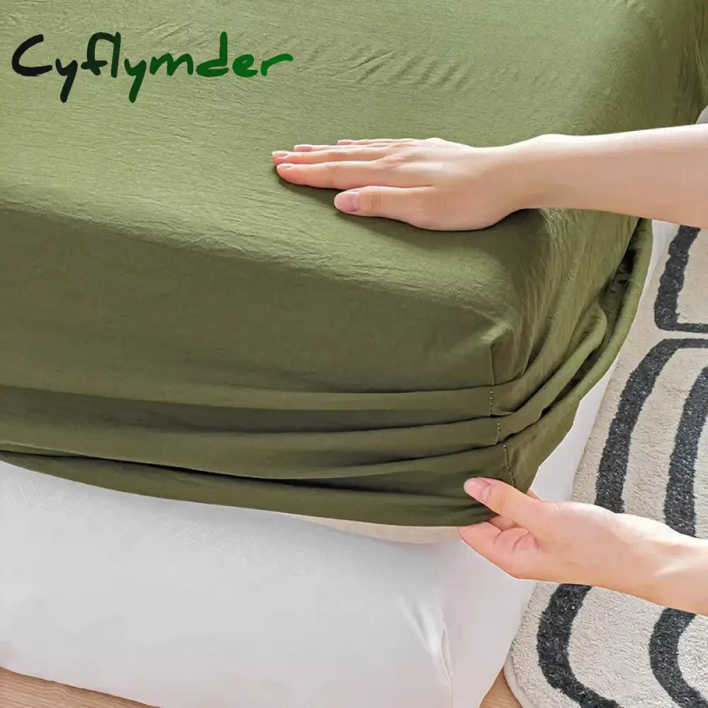 Cyflymder Washed Cotton Fitted Sheet with Elastic Bands Non Slip Adjustable Mattress Cover for Double King Queen Bed