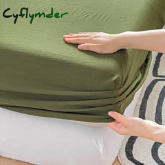 Cyflymder Washed Cotton Fitted Sheet with Elastic Bands Non Slip Adjustable Mattress Cover for Double King Queen Bed