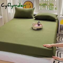 Cyflymder Washed Cotton Fitted Sheet with Elastic Bands Non Slip Adjustable Mattress Cover for Double King Queen Bed