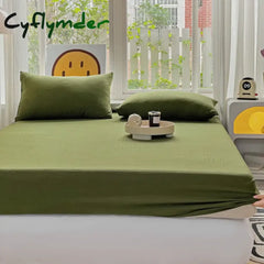 Cyflymder Washed Cotton Fitted Sheet with Elastic Bands Non Slip Adjustable Mattress Cover for Double King Queen Bed