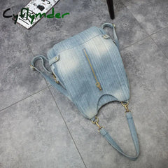 Cyflymder Washed Denim Women Backpack Big Jean Multifunctional Female Shoulder Bag Casual Travel