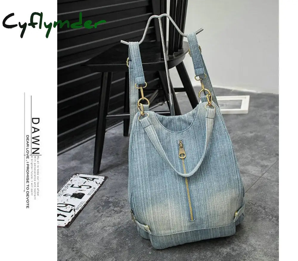 Cyflymder Washed Denim Women Backpack Big Jean Multifunctional Female Shoulder Bag Casual Travel