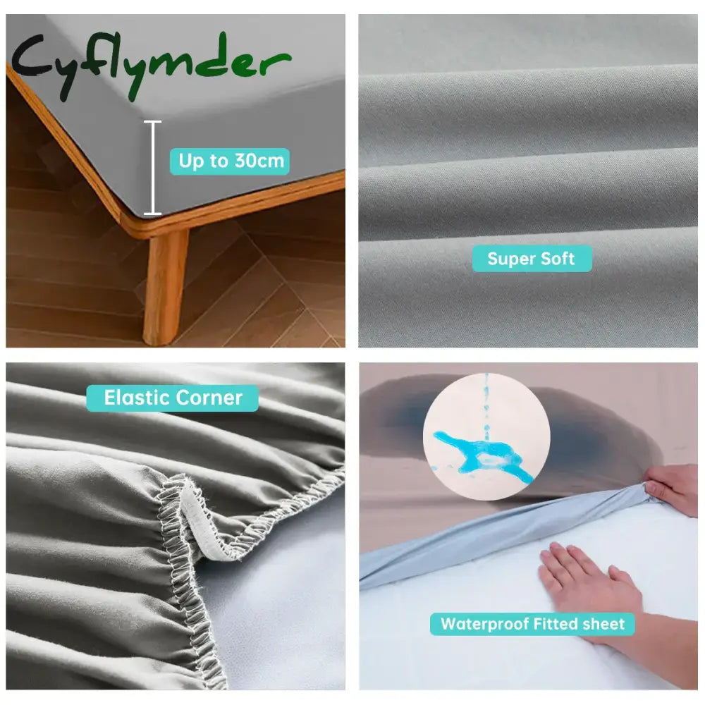 Cyflymder Waterproof Bed Fitted Sheet Soft Breathable Mattress cover Grey Queen/King/Twin/Full