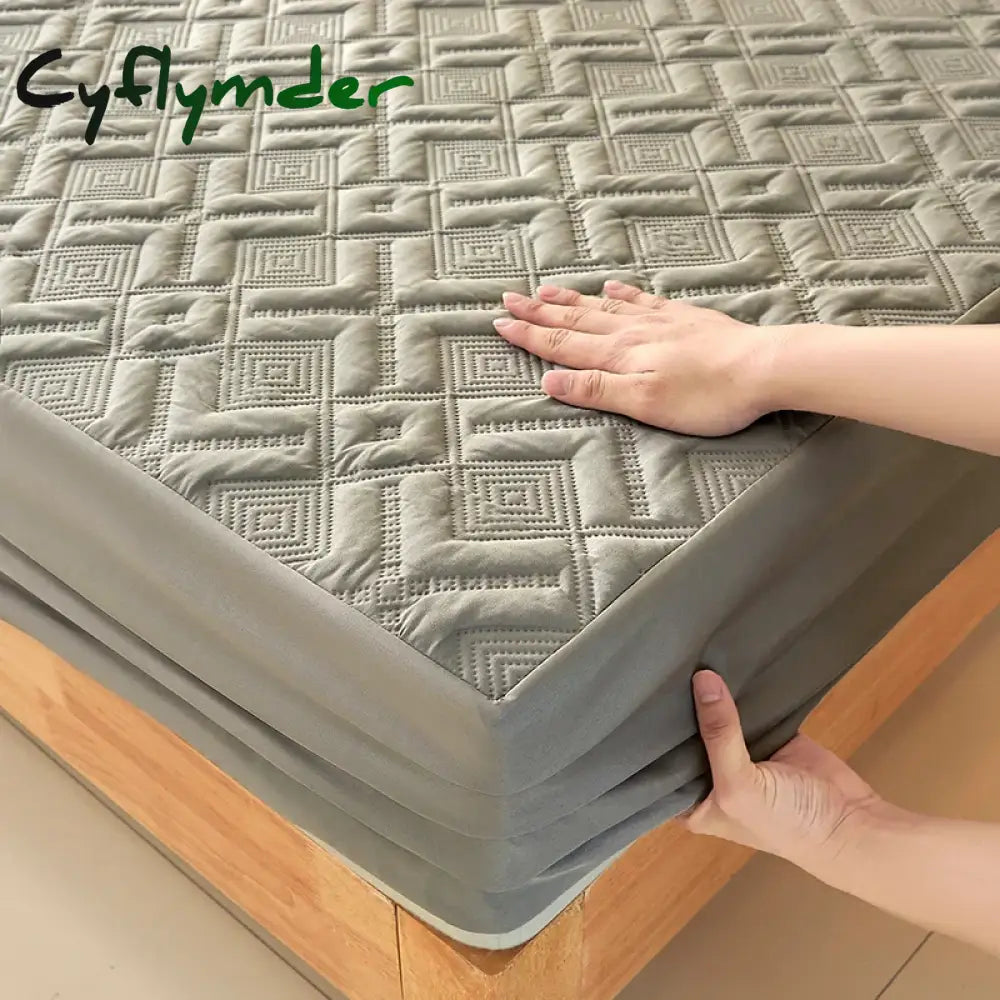 Cyflymder Waterproof Bed Sheet Quilted Throw Mattress Cover for Winter Elastic Fitted Sheet Protector Full Queen King