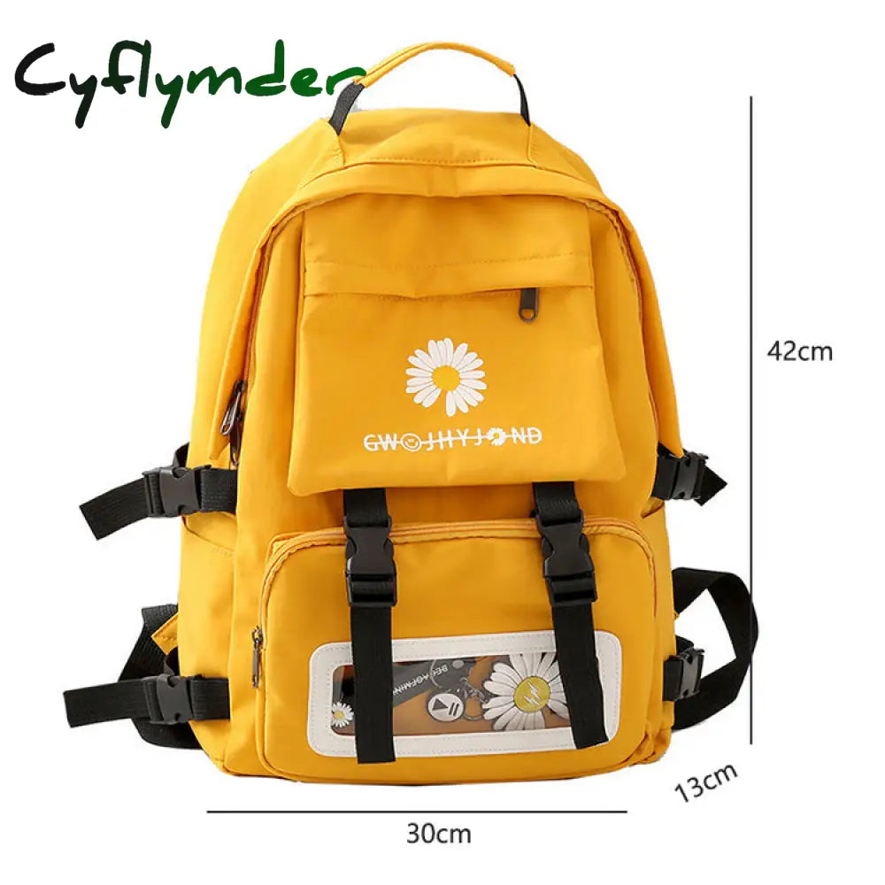 Cyflymder Waterproof School Bags For Teenage Girls Cute Flowers Backpack Women Black Oxford