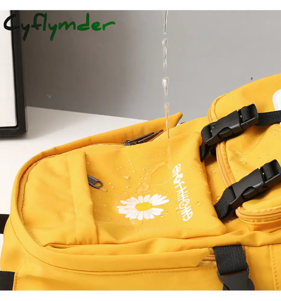 Cyflymder Waterproof School Bags For Teenage Girls Cute Flowers Backpack Women Black Oxford