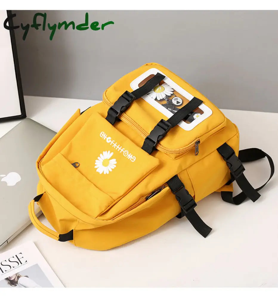Cyflymder Waterproof School Bags For Teenage Girls Cute Flowers Backpack Women Black Oxford