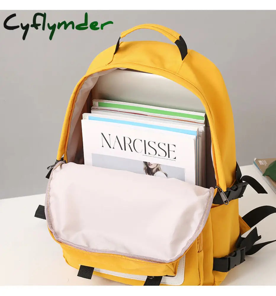Cyflymder Waterproof School Bags For Teenage Girls Cute Flowers Backpack Women Black Oxford