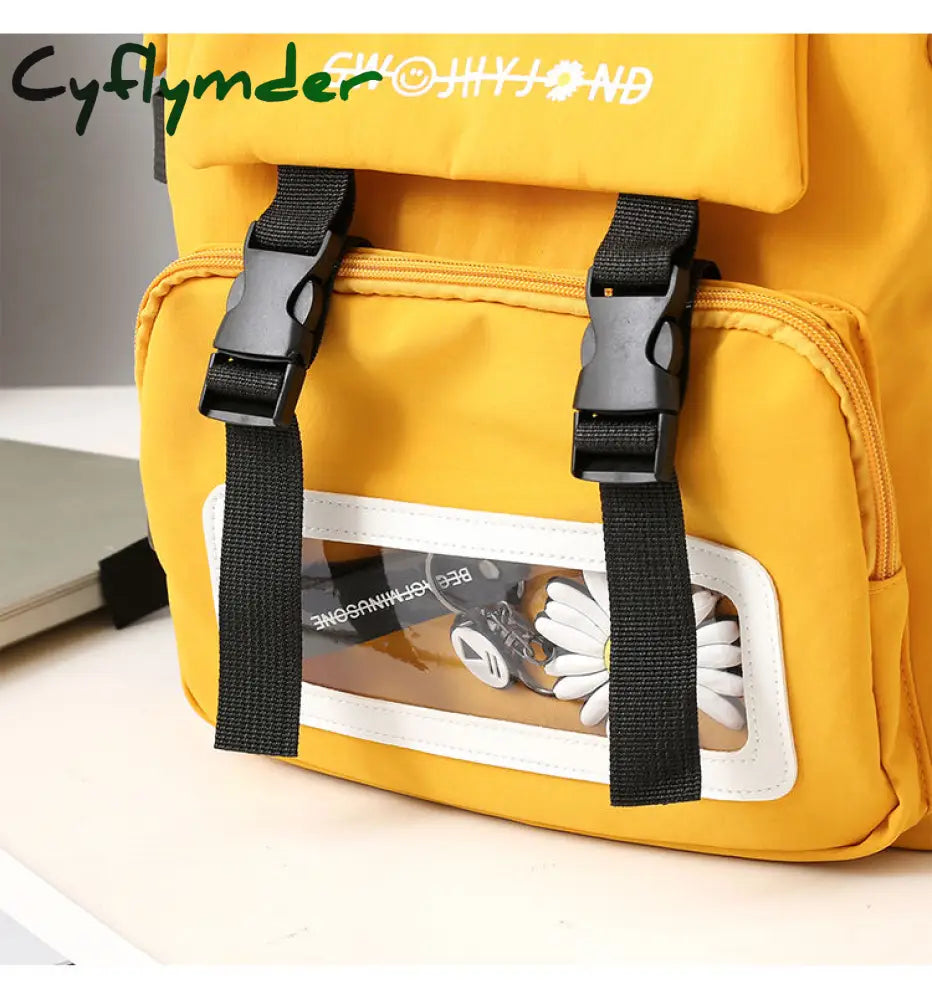 Cyflymder Waterproof School Bags For Teenage Girls Cute Flowers Backpack Women Black Oxford
