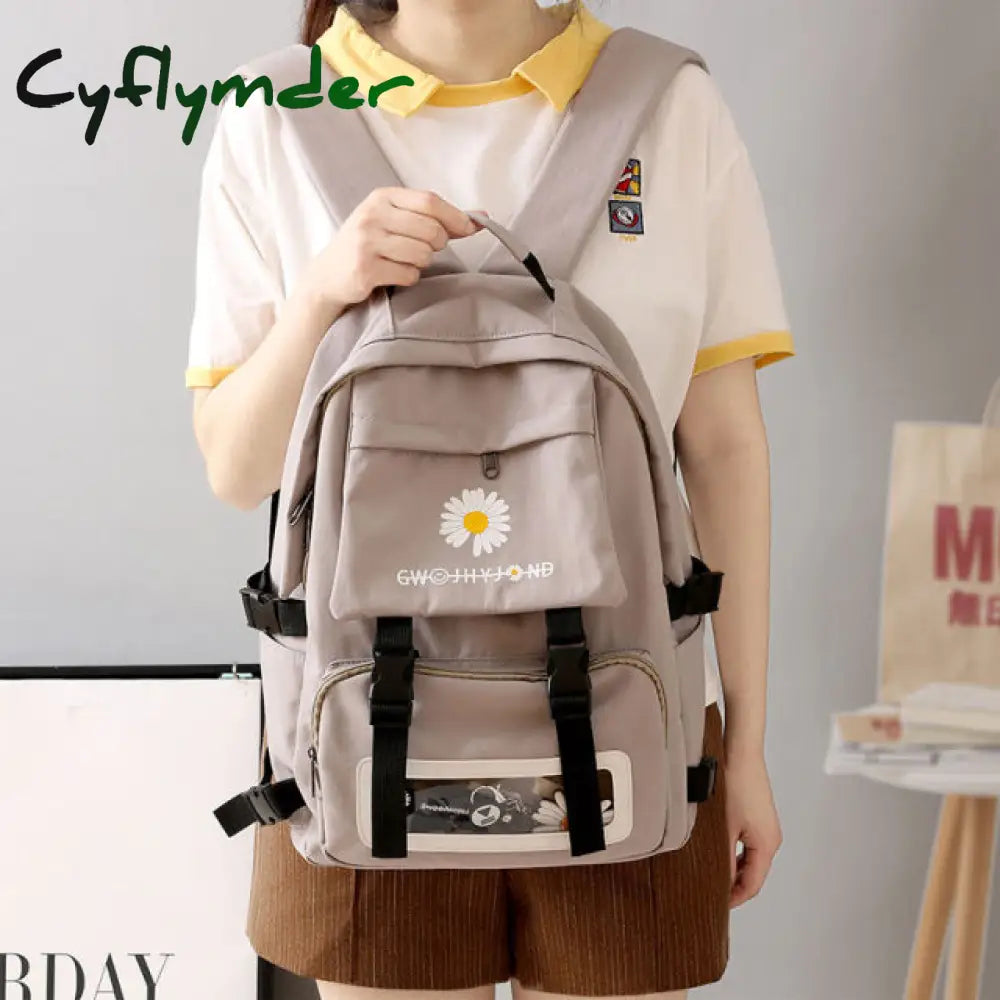 Cyflymder Waterproof School Bags For Teenage Girls Cute Flowers Backpack Women Black Oxford