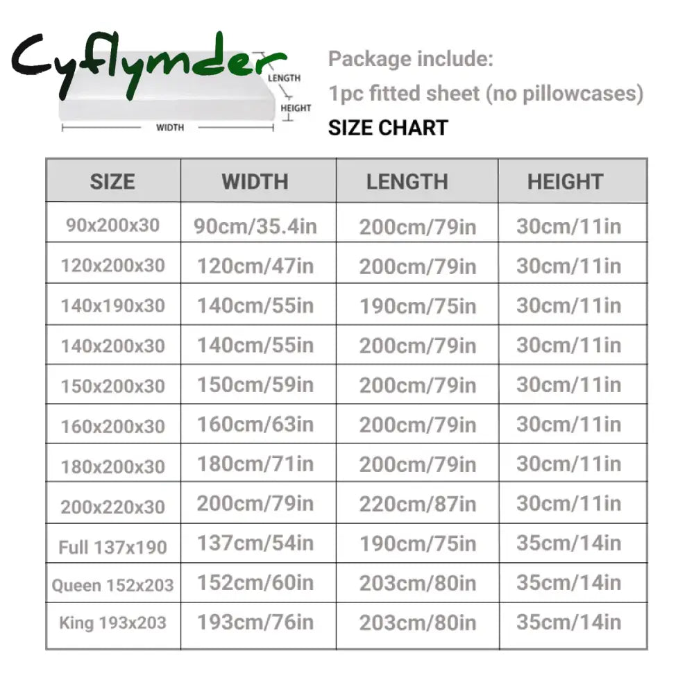 Cyflymder Waterproof Throw Mattress Cover Bed Fitted Sheet Mattress Protector Single/Double/140/160 Muti Size Gray/White