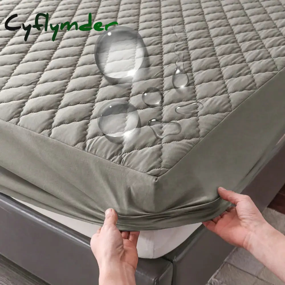 Cyflymder Waterproof Throw Mattress Cover Bed Fitted Sheet Mattress Protector Single/Double/140/160 Muti Size Gray/White