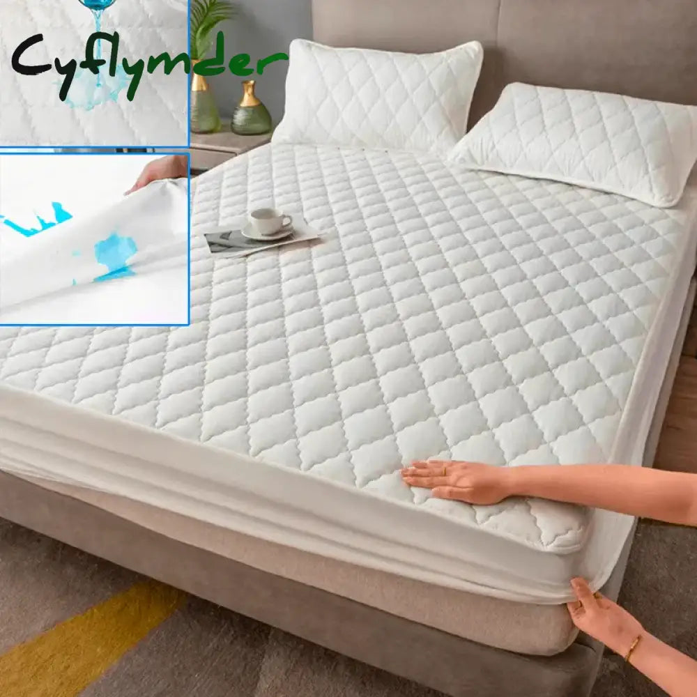 Cyflymder Waterproof Throw Mattress Cover Bed Fitted Sheet Mattress Protector Single/Double/140/160 Muti Size Gray/White