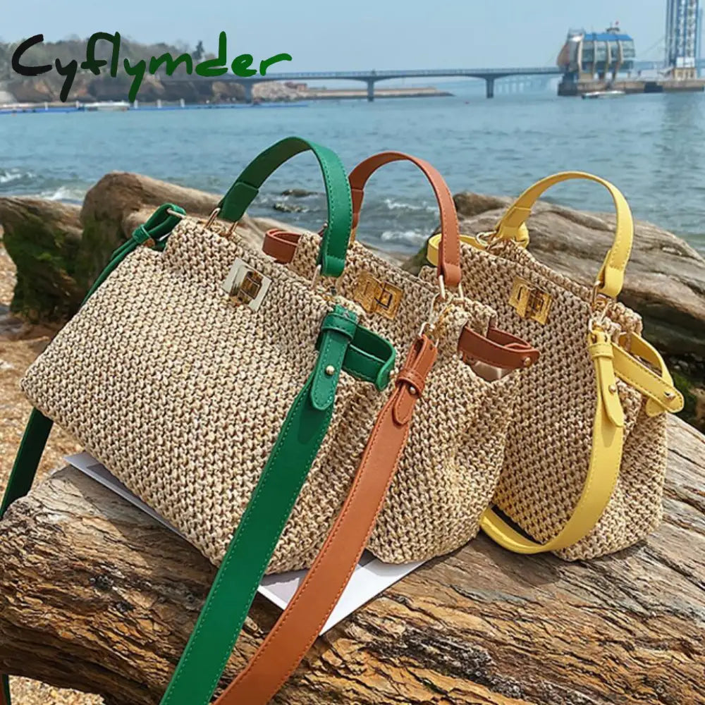 Cyflymder Weave Square Tote Bag Summer New High-Quality Straw Women’s Designer Handbag Beach