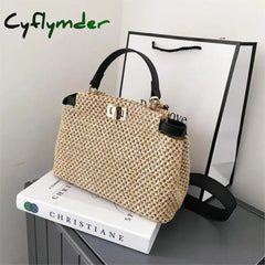 Cyflymder Weave Square Tote Bag Summer New High-Quality Straw Women’s Designer Handbag Beach