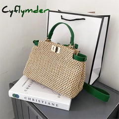 Cyflymder Weave Square Tote Bag Summer New High-Quality Straw Women’s Designer Handbag Beach