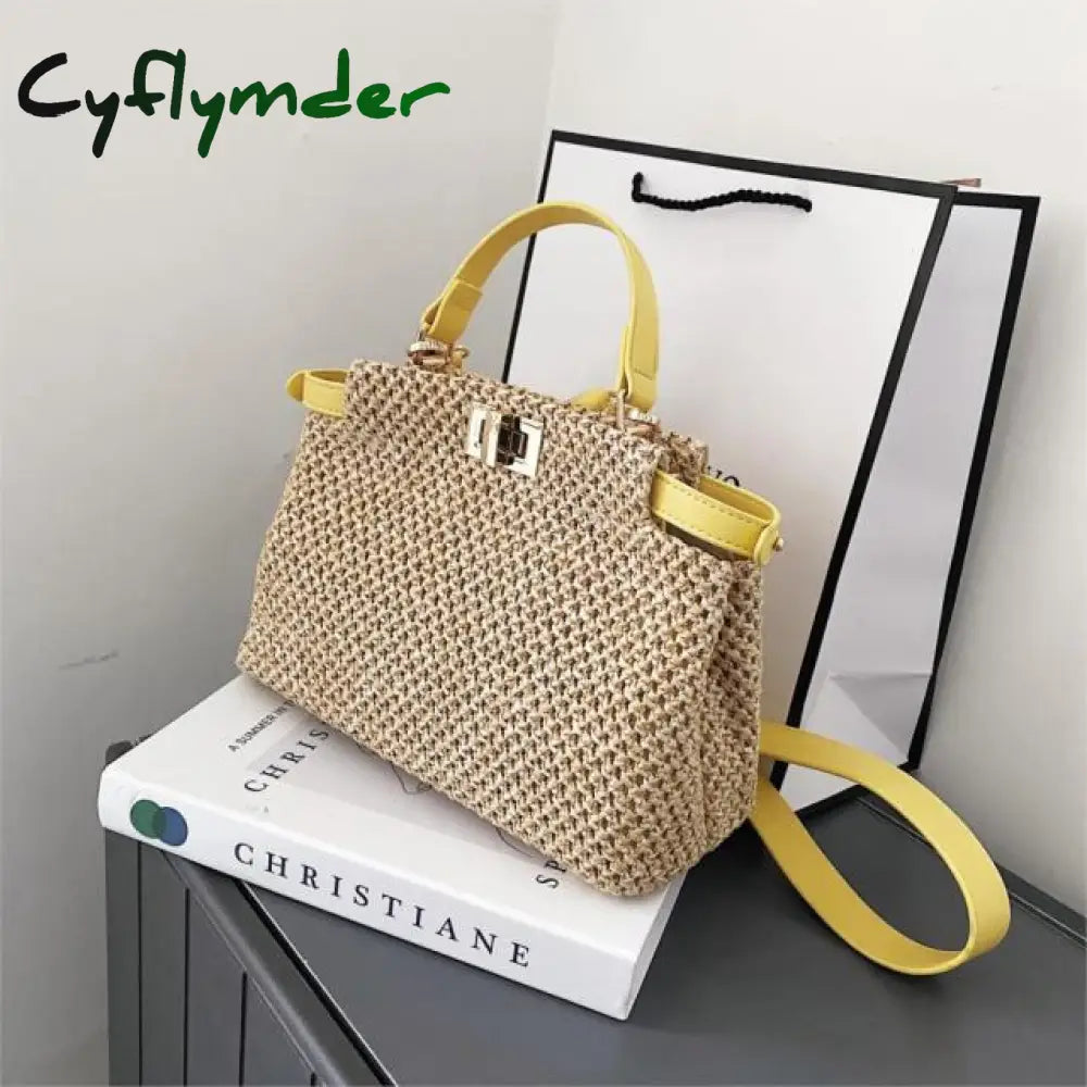 Cyflymder Weave Square Tote Bag Summer New High-Quality Straw Women’s Designer Handbag Beach