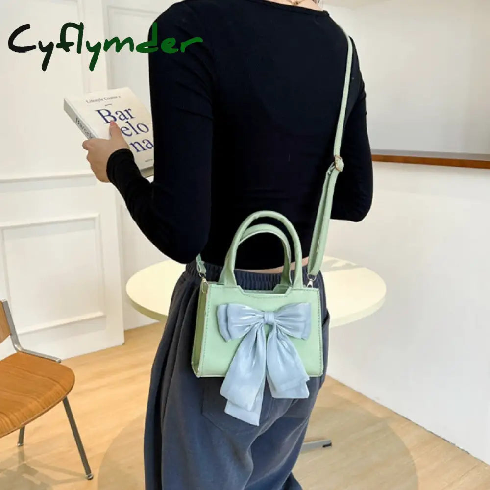 Cyflymder White Bowknot Women’s Portable Shoulder Bag Big Bow Design Ladies Underarm Bags Solid