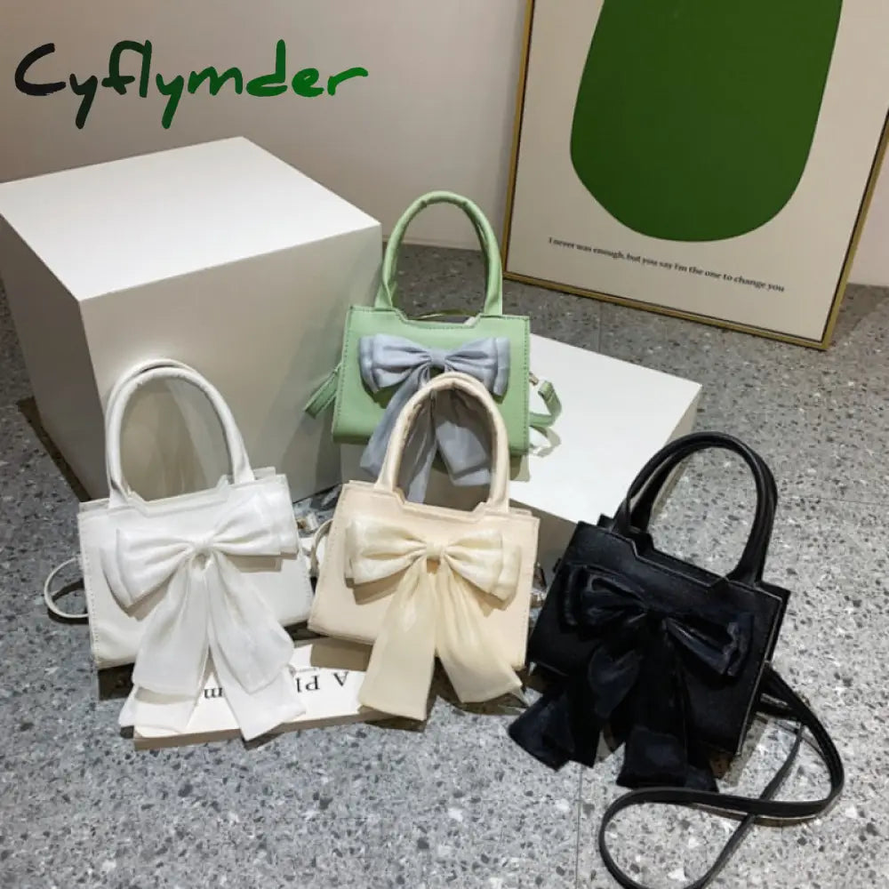 Cyflymder White Bowknot Women’s Portable Shoulder Bag Big Bow Design Ladies Underarm Bags Solid