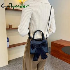 Cyflymder White Bowknot Women’s Portable Shoulder Bag Big Bow Design Ladies Underarm Bags Solid