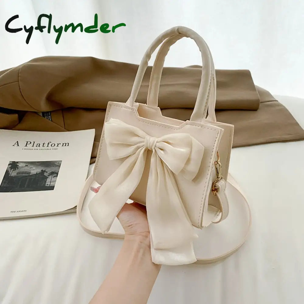 Cyflymder White Bowknot Women’s Portable Shoulder Bag Big Bow Design Ladies Underarm Bags Solid