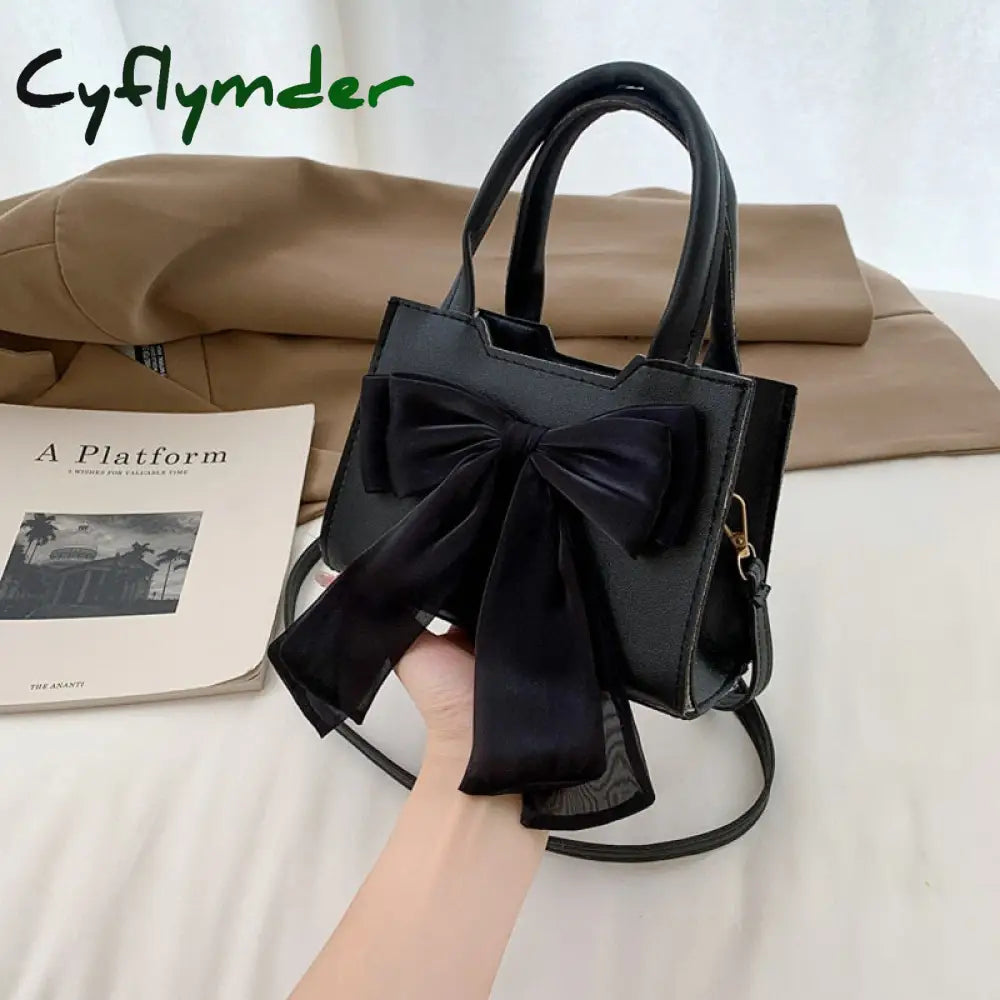 Cyflymder White Bowknot Women’s Portable Shoulder Bag Big Bow Design Ladies Underarm Bags Solid