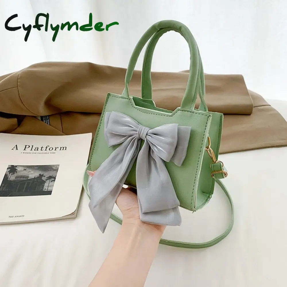 Cyflymder White Bowknot Women’s Portable Shoulder Bag Big Bow Design Ladies Underarm Bags Solid