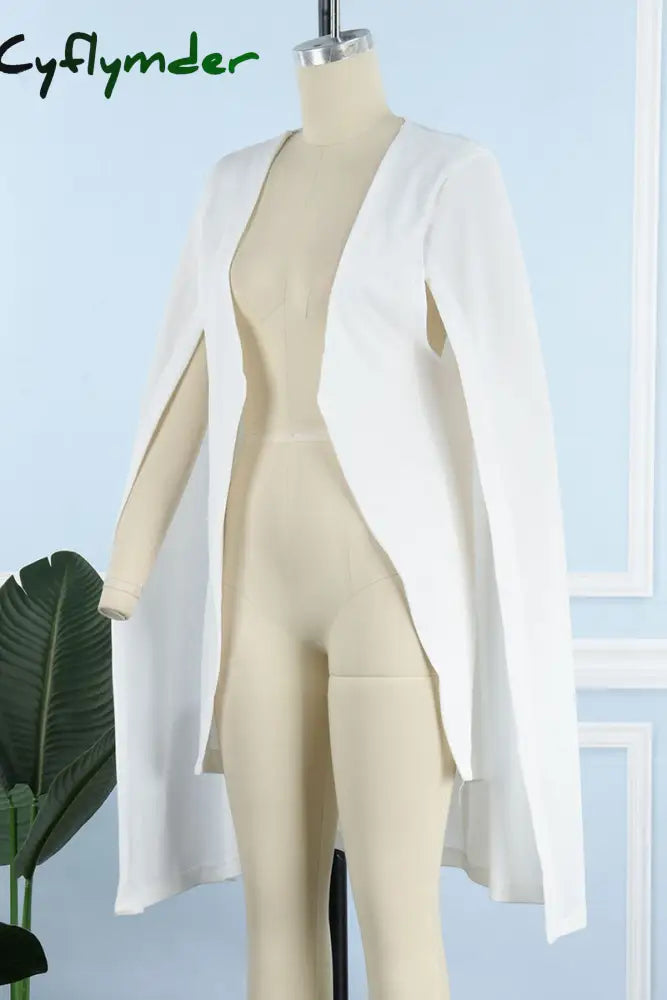 Cyflymder - White Casual Elegant Solid Patchwork Cardigan Collar Outerwear Blazers