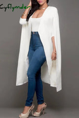 Cyflymder - White Casual Elegant Solid Patchwork Cardigan Collar Outerwear Blazers