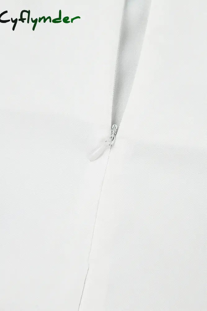 Cyflymder - White Casual Solid Frenulum Square Collar Long Sleeve Dresses