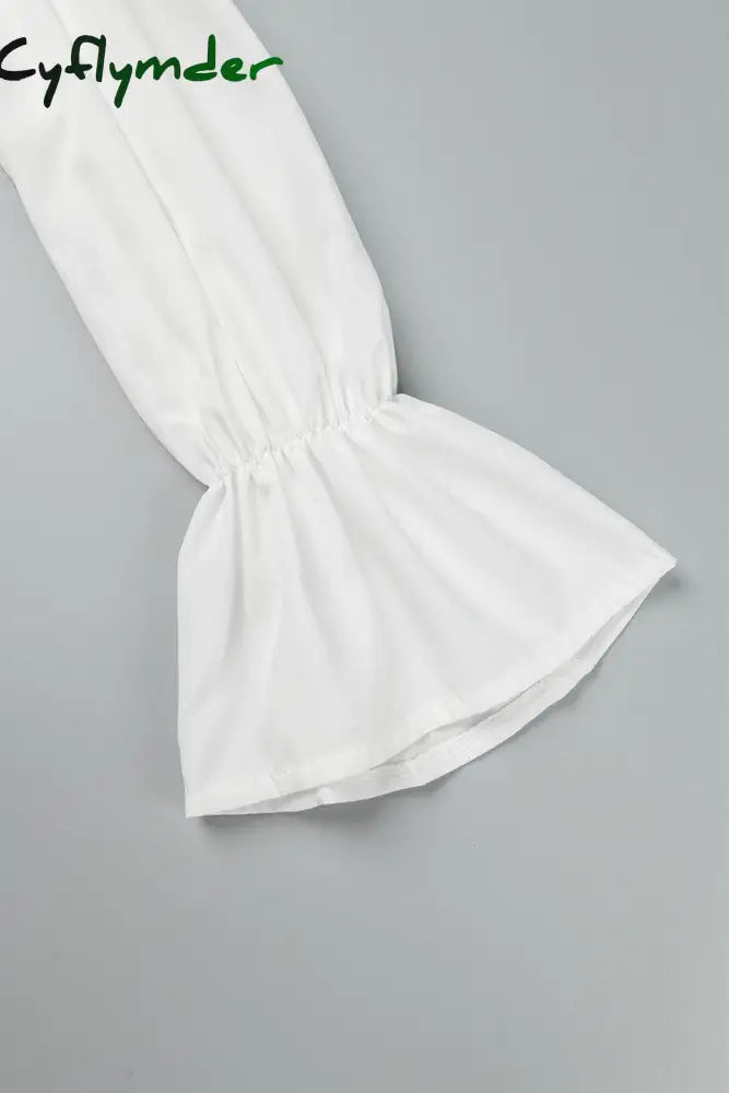 Cyflymder - White Casual Solid Frenulum Square Collar Long Sleeve Dresses