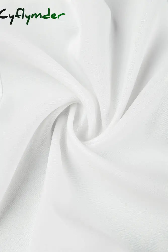 Cyflymder - White Casual Solid Frenulum Square Collar Long Sleeve Dresses