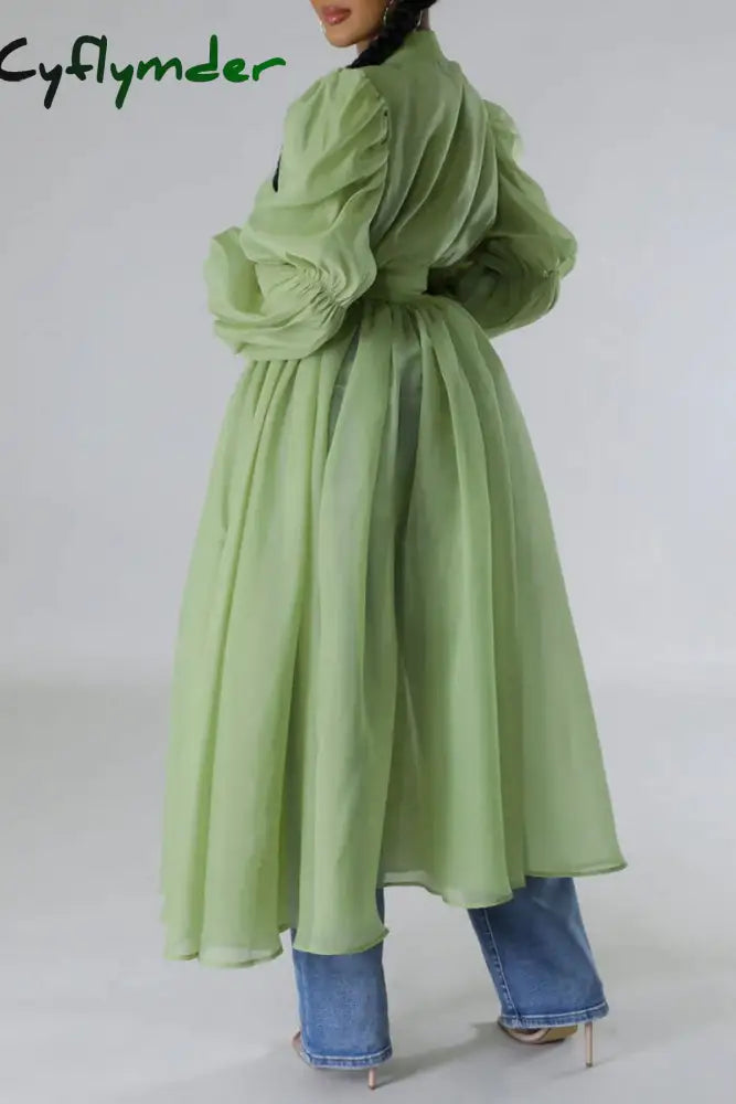 Cyflymder - White Casual Solid Patchwork U Neck Long Sleeve Dresses