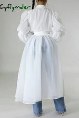 Cyflymder - White Casual Solid Patchwork U Neck Long Sleeve Dresses