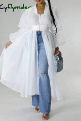 Cyflymder - White Casual Solid Patchwork U Neck Long Sleeve Dresses