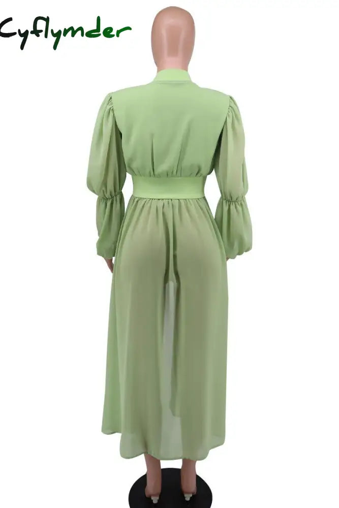 Cyflymder - White Casual Solid Patchwork U Neck Long Sleeve Dresses