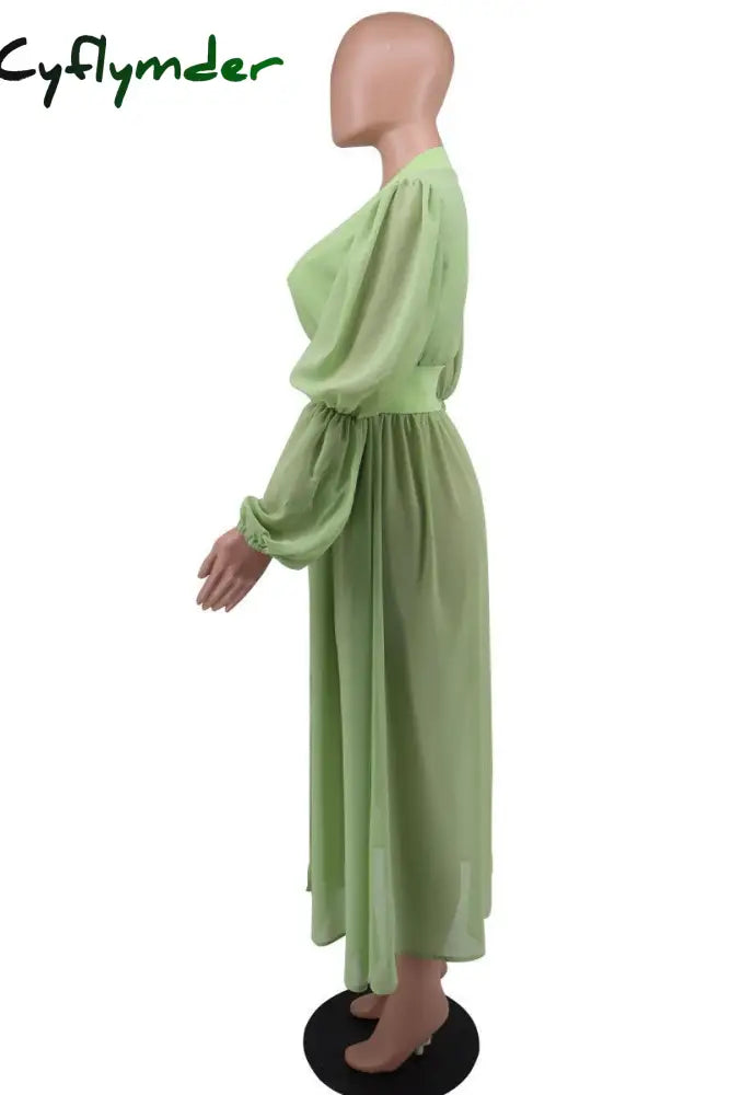 Cyflymder - White Casual Solid Patchwork U Neck Long Sleeve Dresses