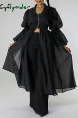Cyflymder - White Casual Solid Patchwork U Neck Long Sleeve Dresses
