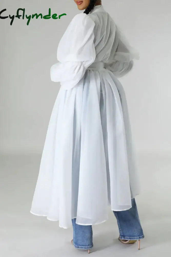 Cyflymder - White Casual Solid Patchwork U Neck Long Sleeve Dresses