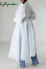 Cyflymder - White Casual Solid Patchwork U Neck Long Sleeve Dresses
