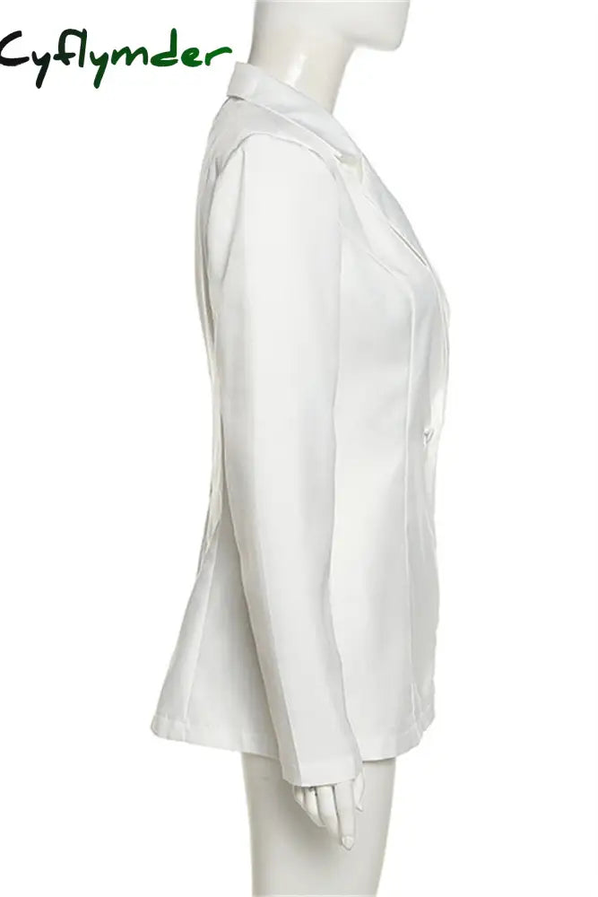 Cyflymder - White Fashion Casual Solid Cardigan Turndown Collar Outerwear Blazers