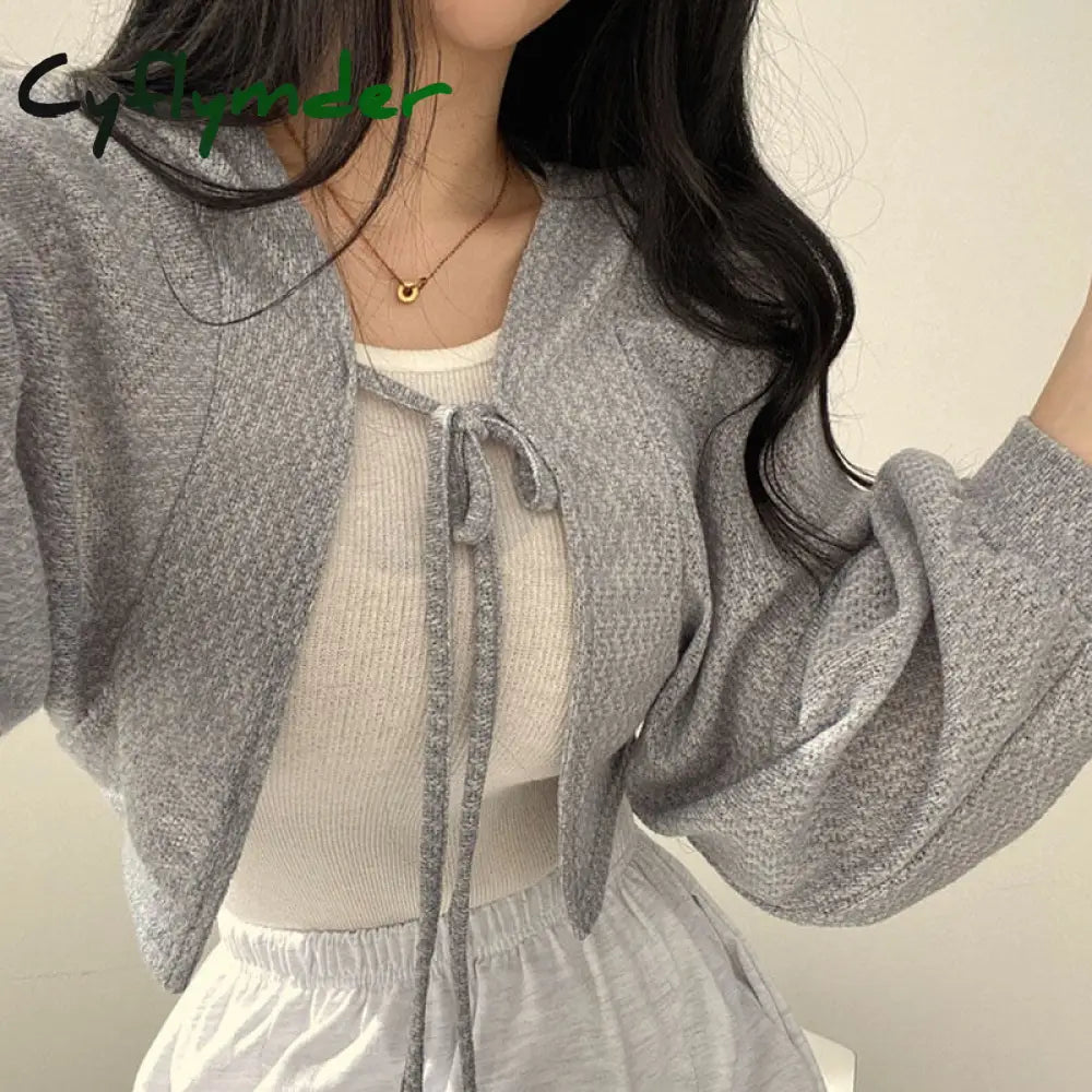 Cyflymder White Knitted Cardigan Women Summer Thin Sunscreen Lace-Up Knitwear Tops Female Korean