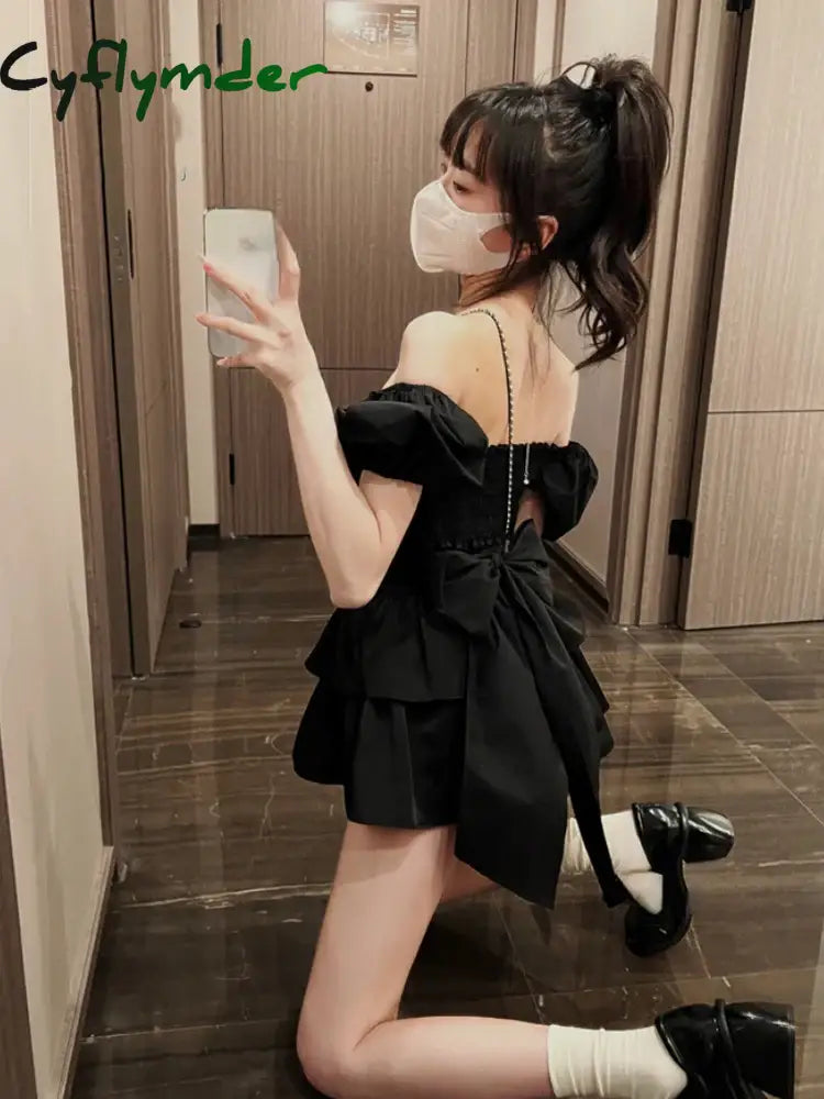 Cyflymder White Sexy Backless Mini Dress Women Korean Fashion Casual Elegant Party Female Ruffle