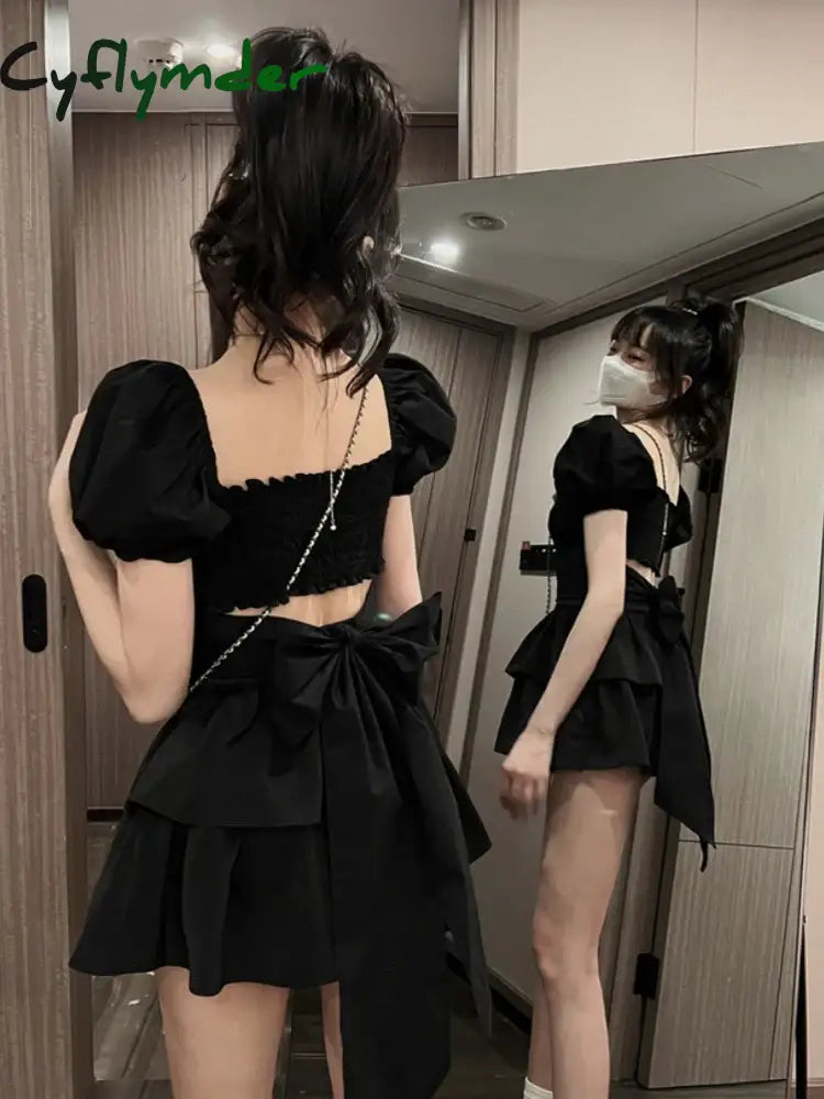 Cyflymder White Sexy Backless Mini Dress Women Korean Fashion Casual Elegant Party Female Ruffle